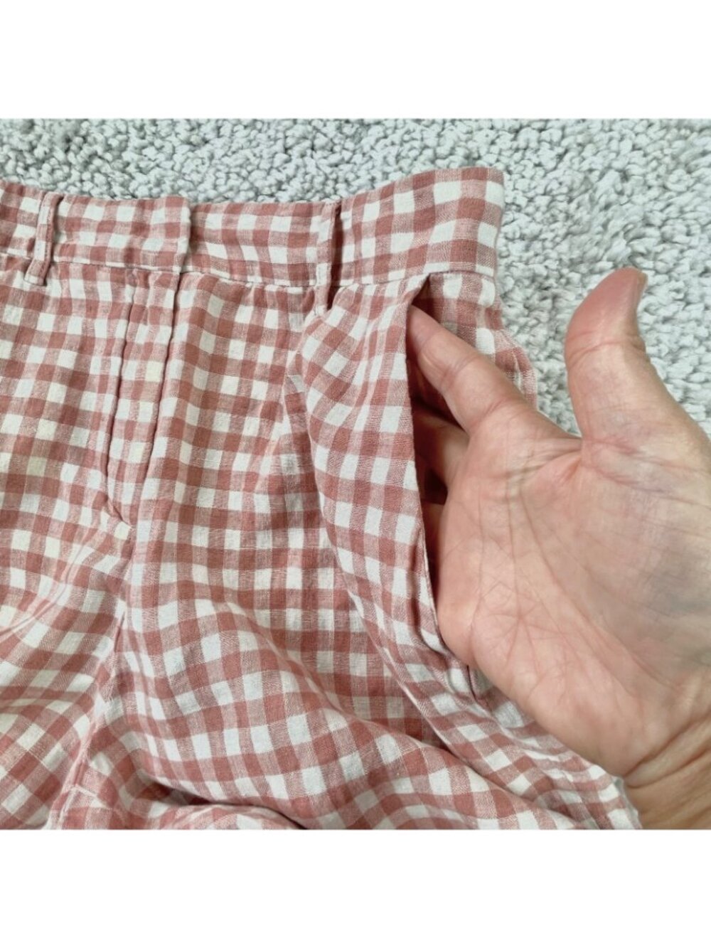 Mansur Gavriel Linen Blush Pink Gingham Pants Womens Medium - Picture 7 of 10